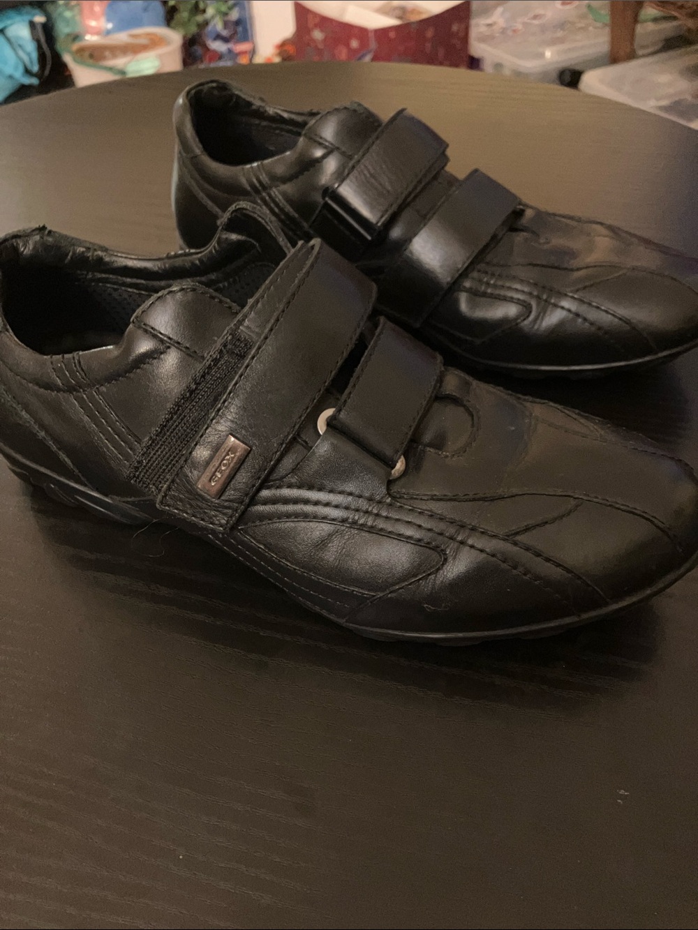Geox Black Leather Men's Hook-and-Loop Sneakers